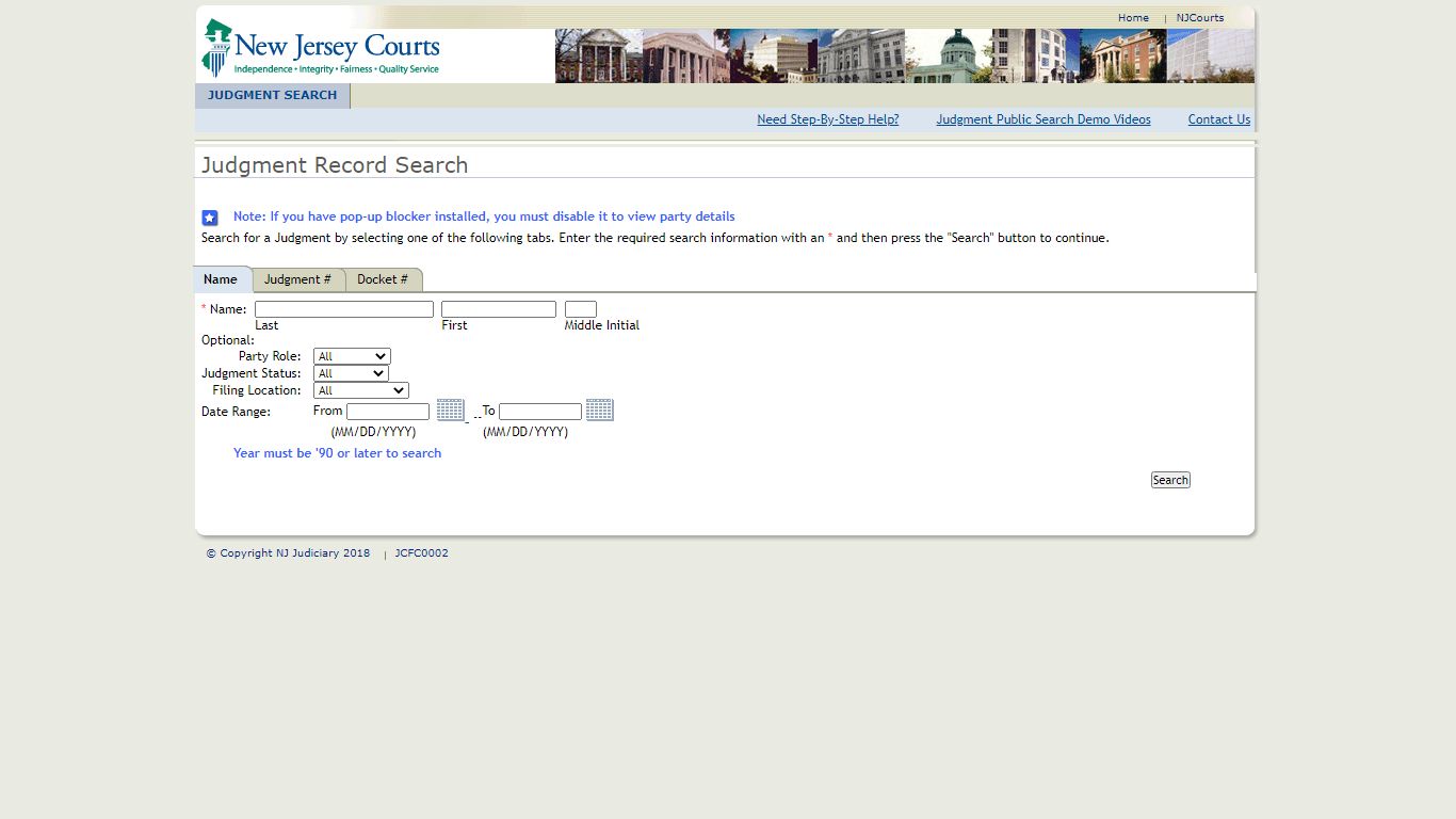Judgment Record Search - New Jersey Superior Court